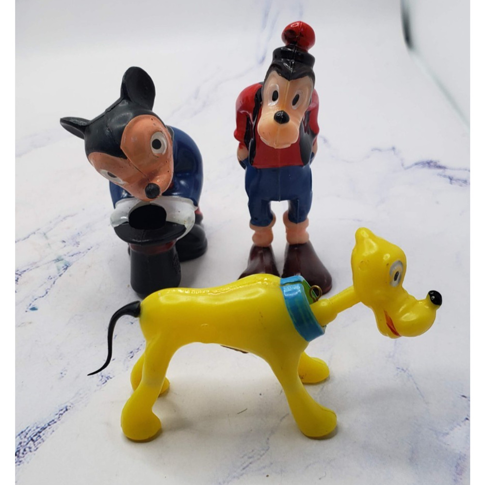 Lot of 3 Marx Vintage Plastic Disney Bobbleheads Mickey Pluto Goofy